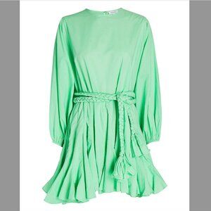 RHODE Ella Cotton Poplin Long Sleeve Mini Dress, Sea Foam Mint Green, Small